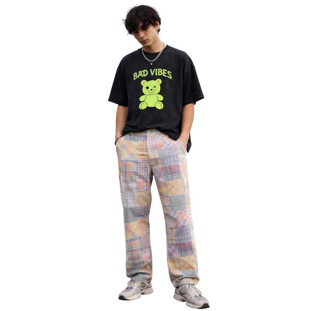 Teddy Fresh Patchwork Plaid Pants Size 28 Y2K Streetwear Festival Skate